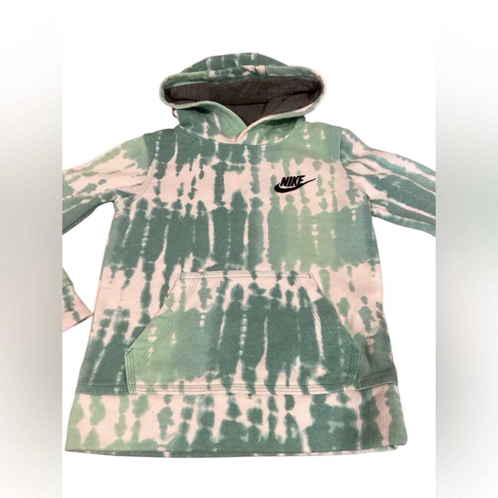 Nike‎ Girls Green White Tie-Dye Pullover Hoodie Size 4 XS Embroidered Logo - Picture 2 of 5